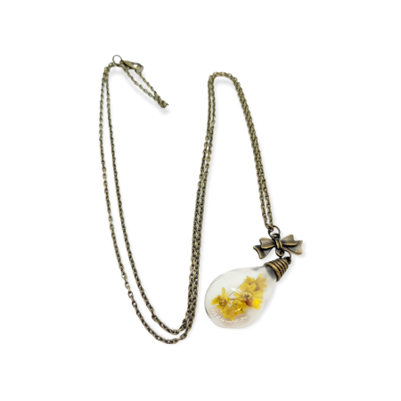 Necklace bronze glass with yellow flowers2